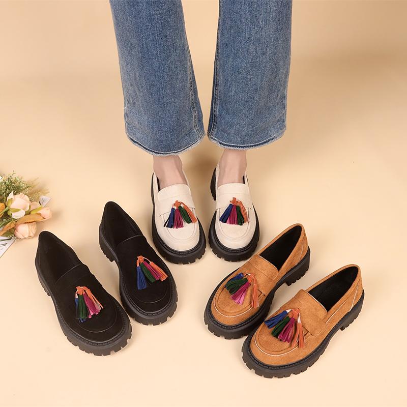 Shoes for Women High Quality Slip on Women's Pumps Autumn Round Toe Suede Outdoor Casual Chunky Heels Large Size Loafers
