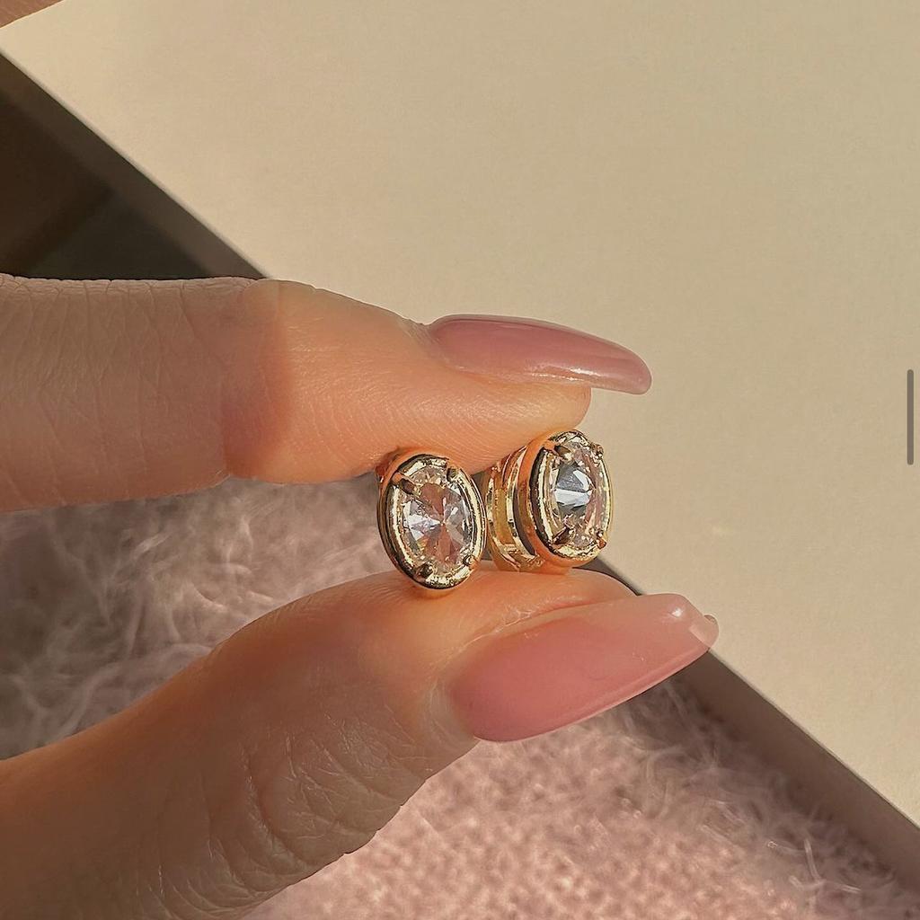 Geometric Oval Huggies Dainty Zirconia Stud Earrings for Women Sterling Silver Minimalist Sparkle Hoops Hypoallergenic Gift