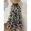 Women's Bohemian Fashion Long Sleeve Loose V-neck Pleated Printed Dress