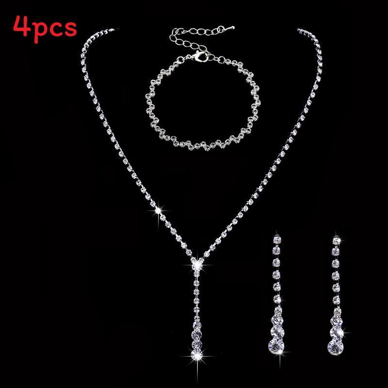 Bridal Party Jewelry Set With Zircon Water Drop Necklace Earrings And Bracelet For Weddings