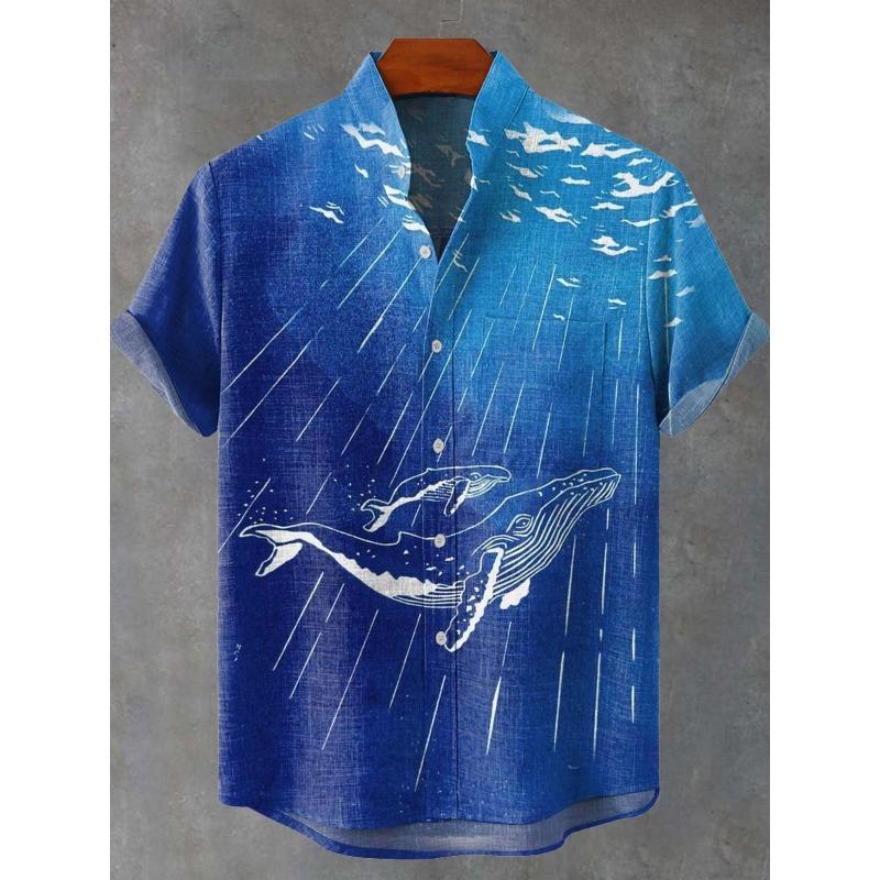 Camisa de Verano de Manga Corta para Hombre Aficionados a la Pesca Ropa de Moda Estampado de Peces Tejido de Lino Cómodo Top Nueva Colección