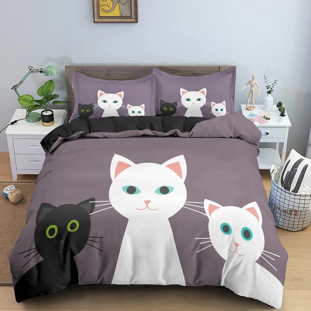Cute Cat Pattern Comfortable Duvet Quilt Cover Pillowcase Bedding Set Children Bedroom Decoration Home Textile