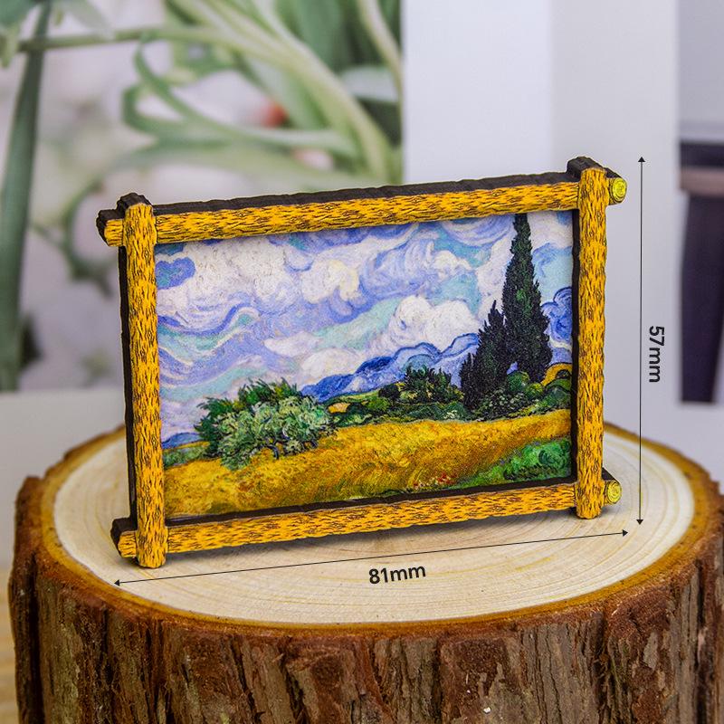 Wooden Van Gogh & Da Vinci Painting Refrigerator Magnets: Starry Night & More
