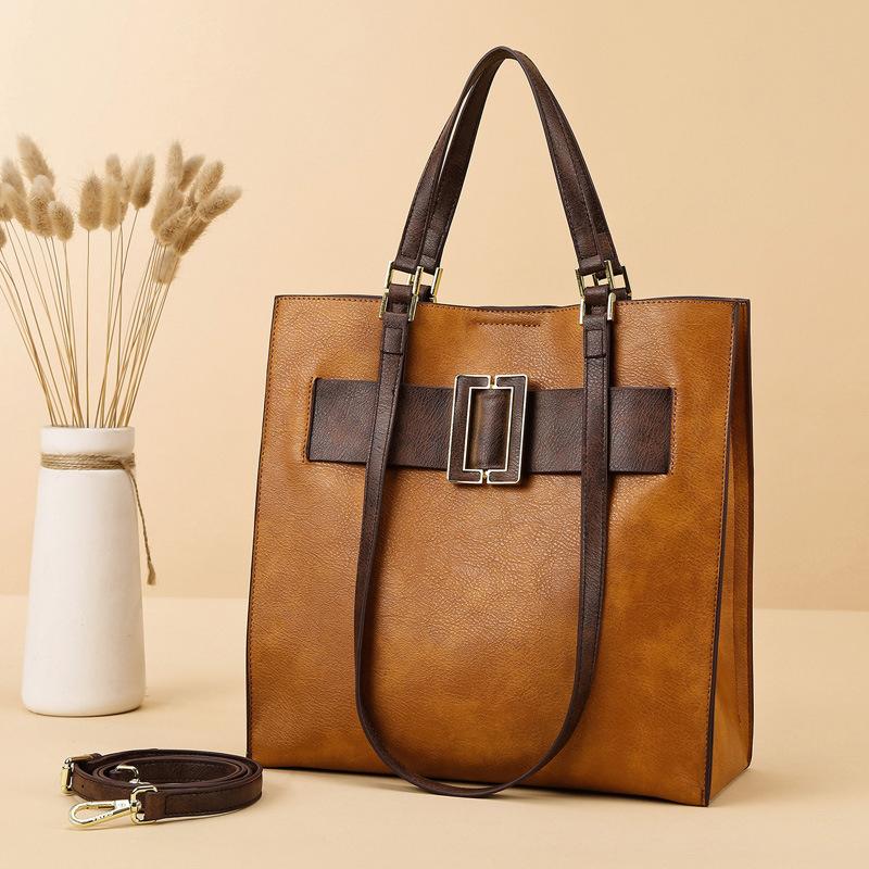 European and American Retro Women's Handbag 2024 Summer New Contrasting Color Vertical Square Tote Bag PU High End Commuter Office Worker Shoulder Bag
