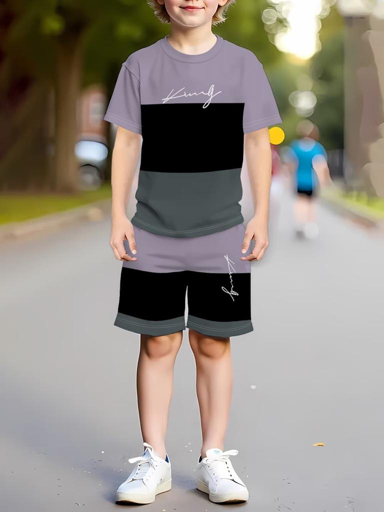 2026 Sommer Lässige Jungen T-Shirts Sets Rundhals Paris Buchstabe 3D Gedruckte Shorts Sport Zweiteiliges Anzug Outdoor Kinderkleidung