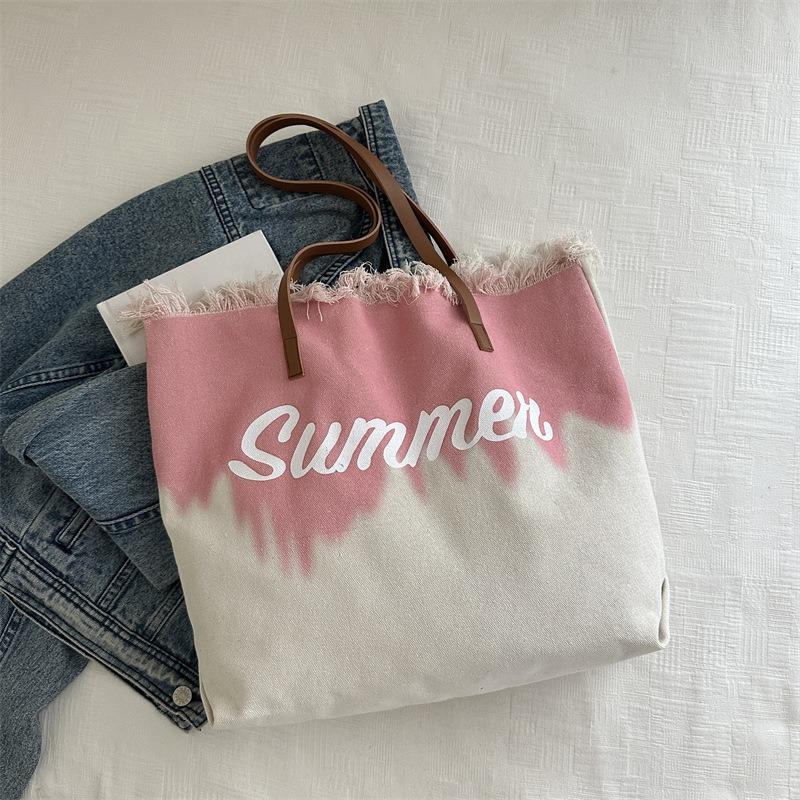 Large Capacity Fringed Bag Beach Bag Women's Shoulder Tote Bag Casual Lazy Wind Contrasting Color Handbag