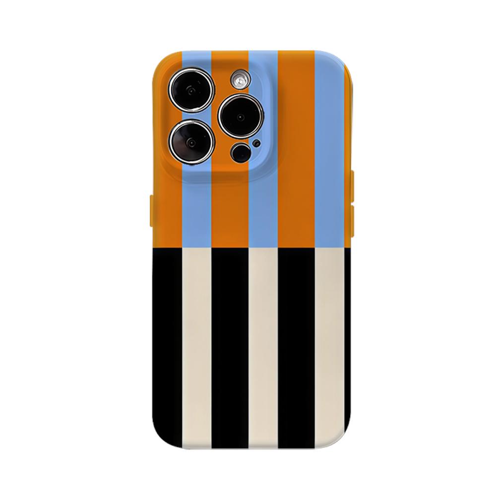 Color-Block Stripes Orange Black Phone Case for IPhone 17AIR 16E 16 15 14 13 12 11 17 Pro Max Plus Double-layer Back Cover