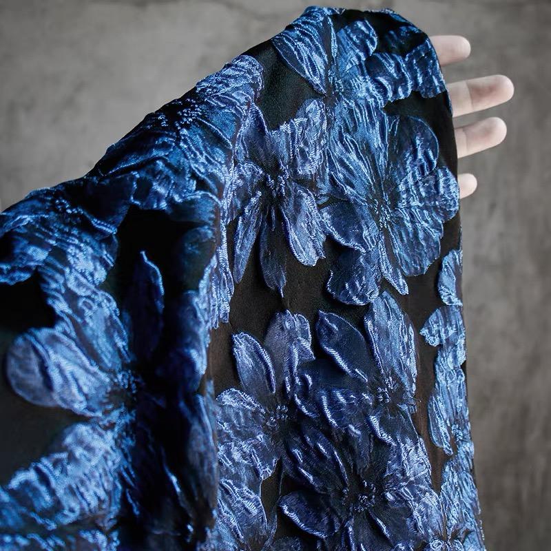 

Blue Rose Double-sided Three-dimensional Texture Jacquard Fabric Vintage Dress Coat DIY Decoration Cloth Designer Fabric 100cm&160cm