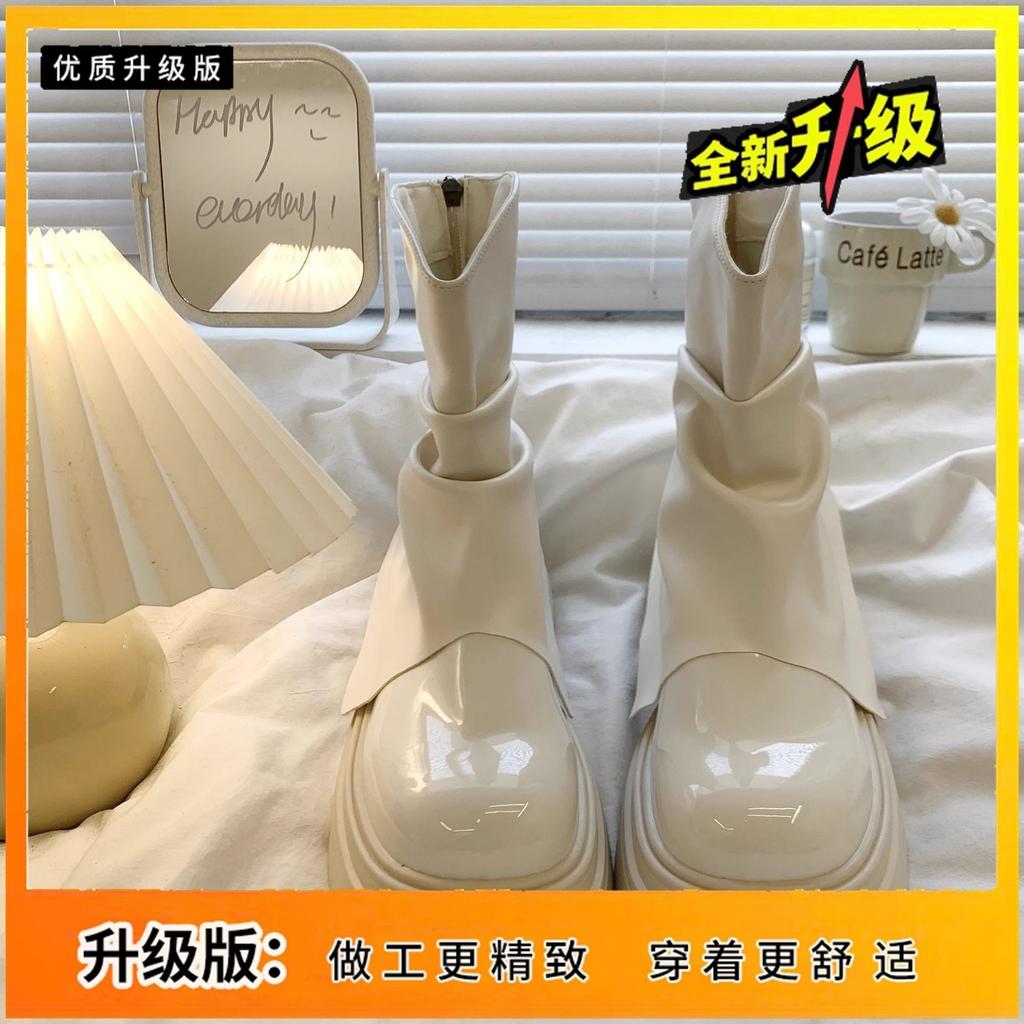 2025 new autumn white Martin boots women's small thick-soled heightening retro trouser boots British short boots