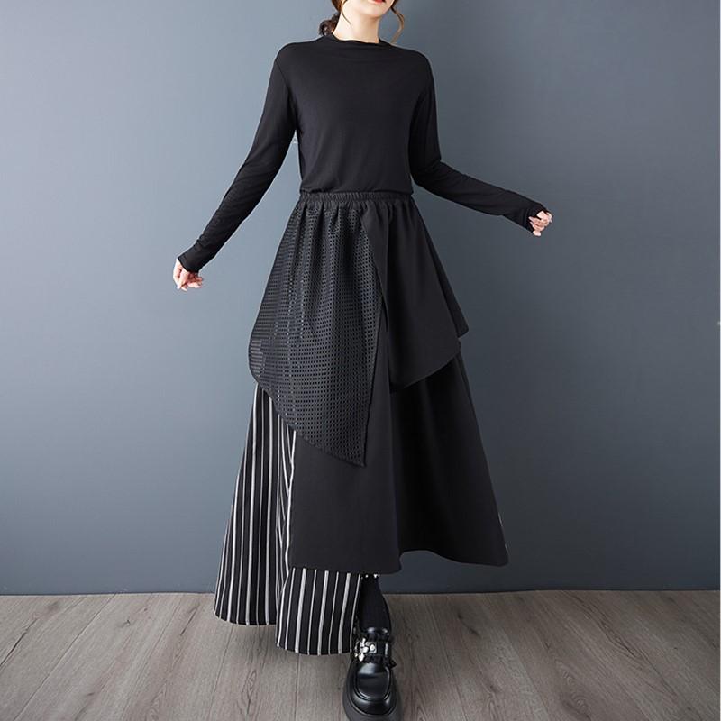 Plus Size High Waist Vintage Black Patchwork Spring Autumn Casual Loose Long for Woman Skirts Womens Skirt