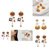 Creative Stylish Halloween Pumpkin Skull Tassel Earrings With Sparkling Zircon Stones For Women