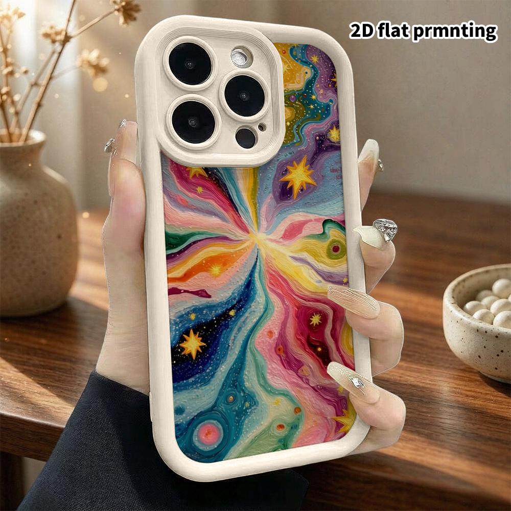 Phone case: 2D flat, suitable for iPhone 18 17 16 15 14 13 Pro protective case, rainbow nebula, perfect Christmas and Halloween holiday gift