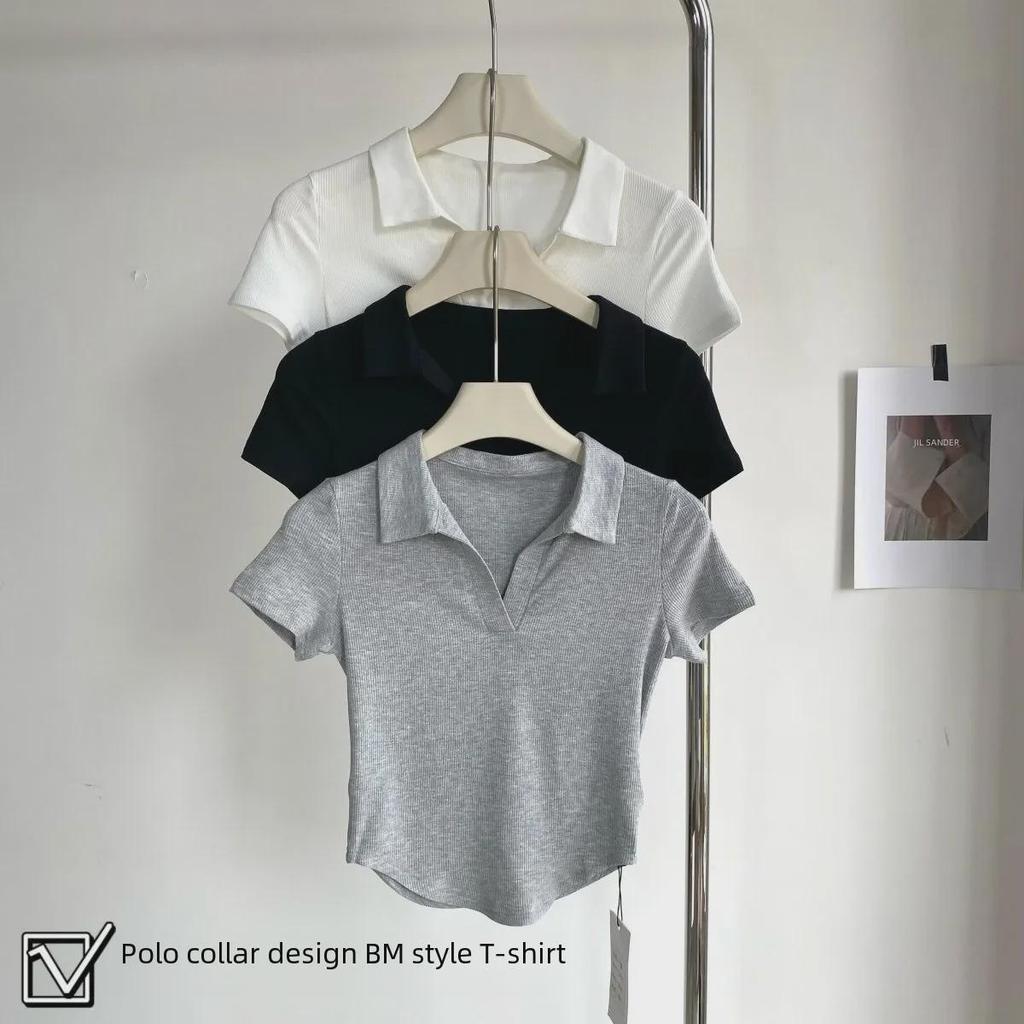2024 Summer Slim Fit U-Shaped Polo Collar T-Shirt for Women – Short-Sleeved Hot Style