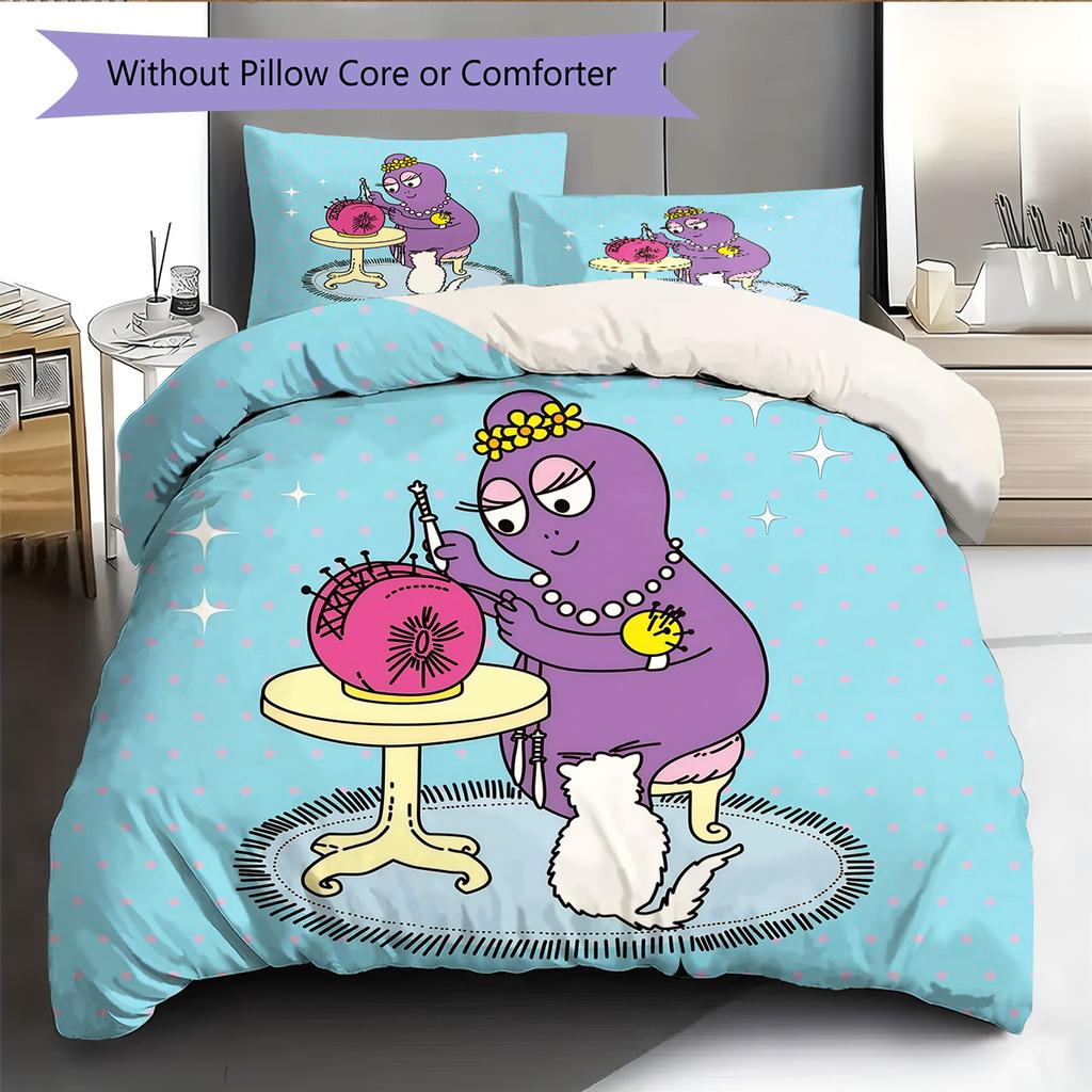 Barbapapa Pattern Bedding Quilt Set Home Decoration Gift (1 * Duvet Cover + 2 * Pillowcase Without Core)