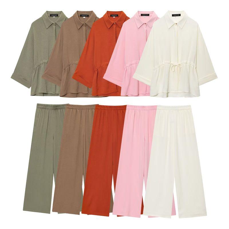 Kaslead New Women Clothes Western Style Long Sleeve Lapel Shirts High Waist Trousers 2728568 2116568