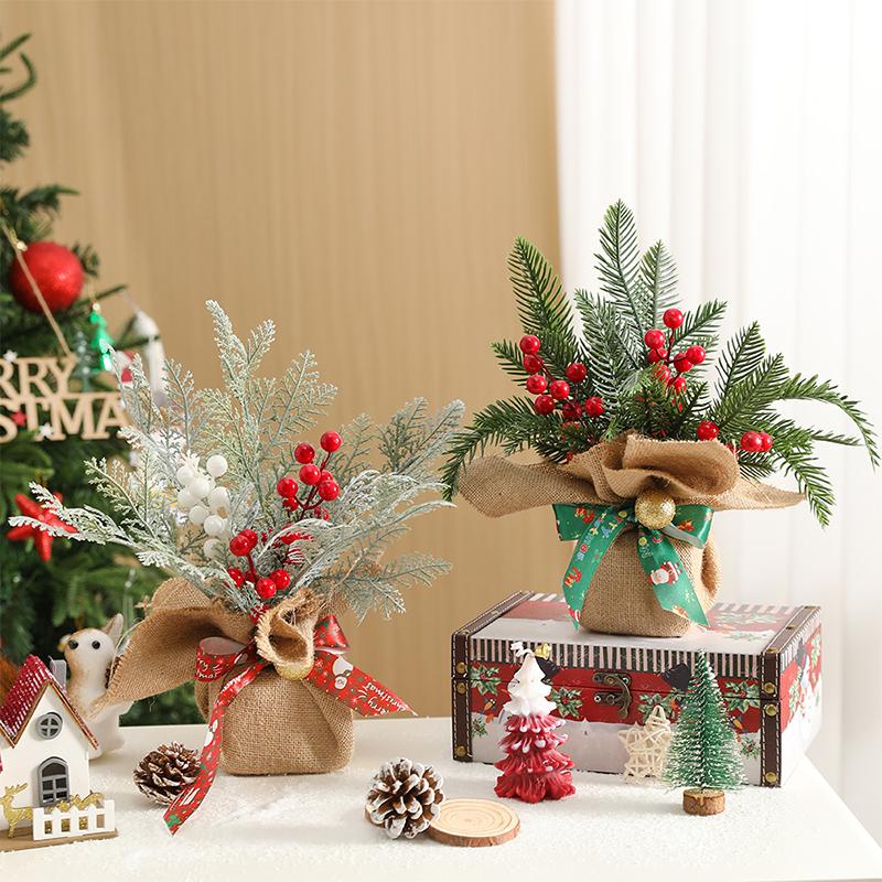 26/30CM Artificial Christmas Tree Table Decoration Simulation Red Berries Pinecone for Home Office Decor 2025 New Year Gift