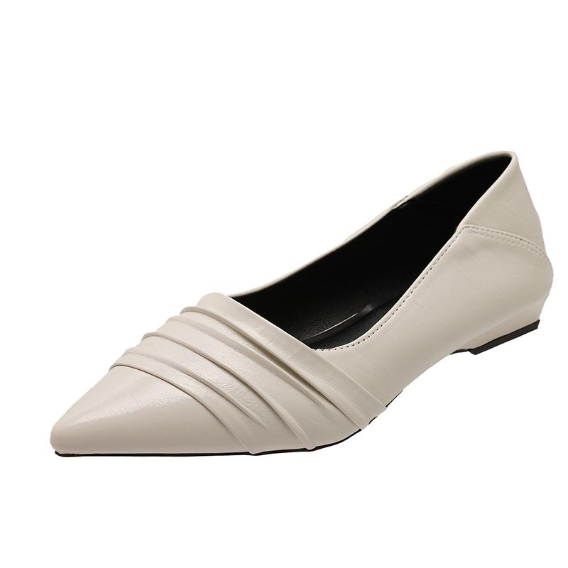 Fashion Spring New Single Shoes Women Fashion Pointed Head Shallow Mouth Fold Soft Sole Anti-slip Wear-resistant Low Heel Shoes
