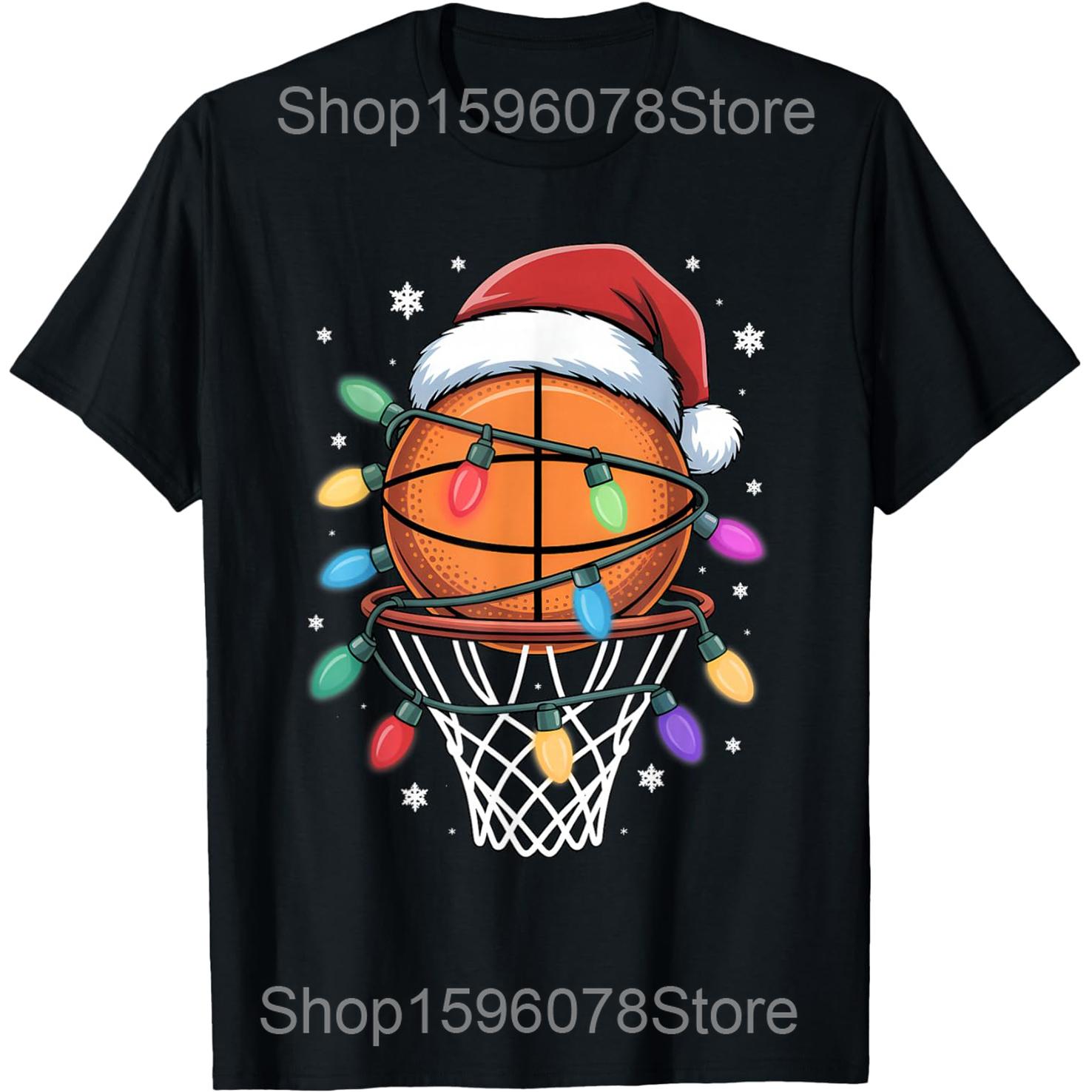 Merry Swishmas Basketball Ugly Christmas Xmas T Shirts Men Cotton Humor Streetwear Tee Shirt Short Sleeve Unisex Loose Clothing S