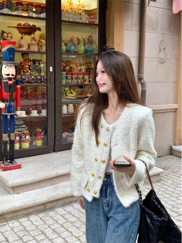 Autumn/Winter 2025 Women's Chic Loose Double-Breasted Denim Long-Sleeve Wool Coat for Petite