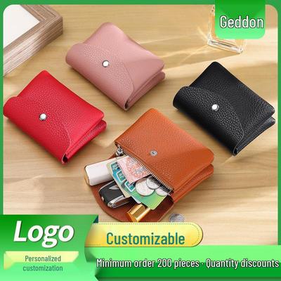 Porte-monnaie double couche en cuir véritable et porte-carte d'identité avec fermeture éclair