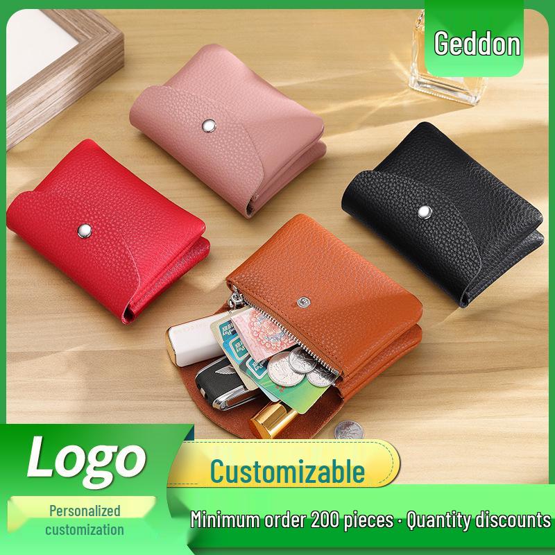 Genuine Leather Double Layer Coin Purse & ID Card Holder with Zipper