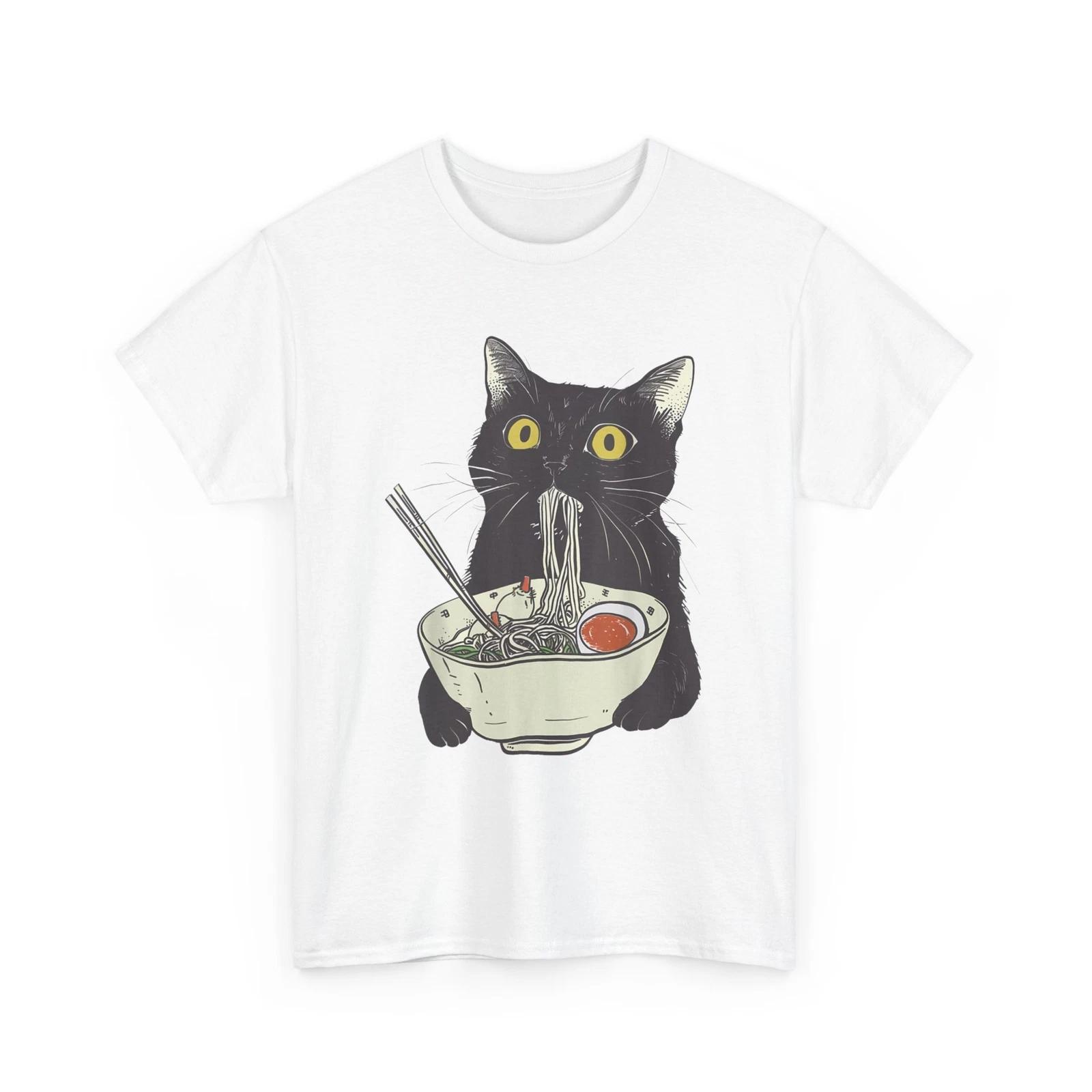 Funny Cat Eating Ramen Vintage Japanese Noodles T-Shirt 4XL