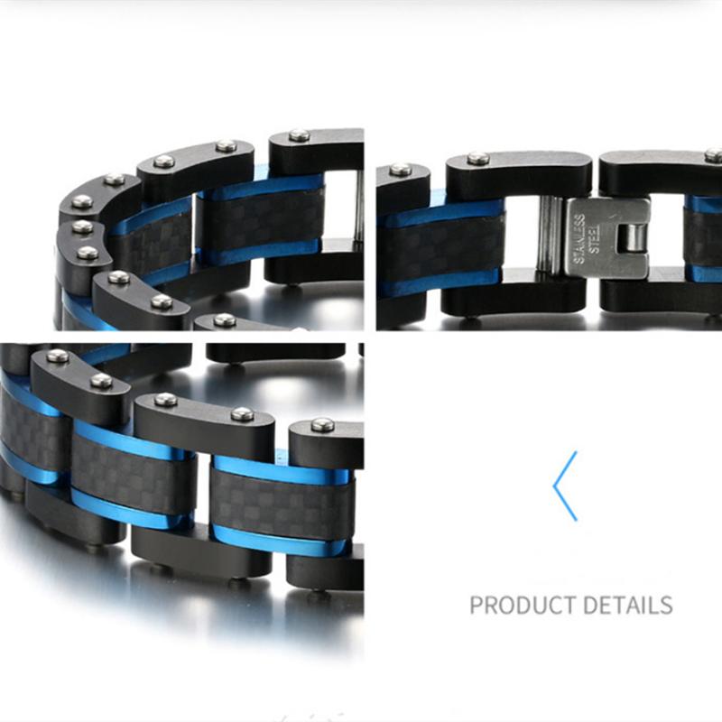 olid carbon fiber Bracelet Stainless Steel Biker Bicycle Motorcycle Bracelets High Quality Punk Men's Jewelry