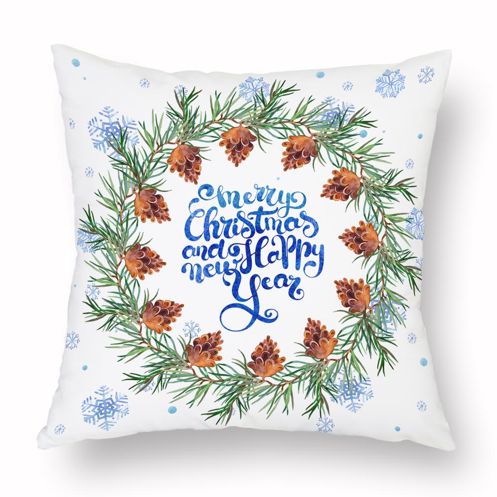 Cross-border Amazon Watercolor Christmas Pillow Case Cushion Car Living Room Cushion Manufacturer Can Be Customized