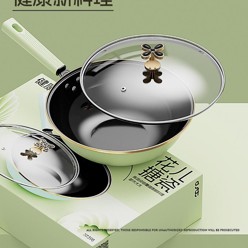 Floral Enamel Non-Stick Wok