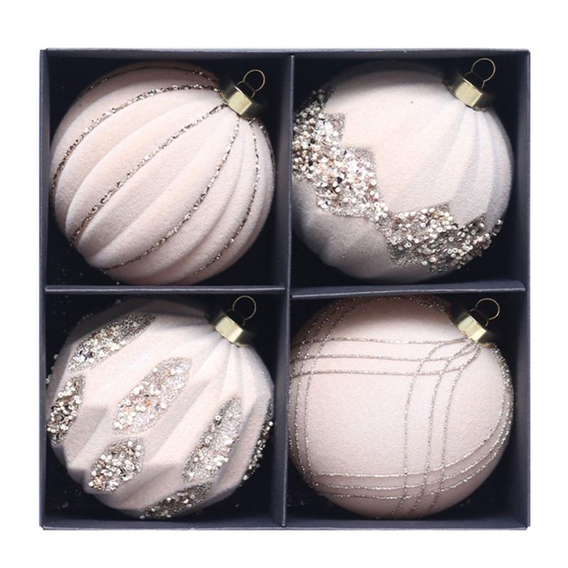 Elegant Christmas Sphere Hanging Ornament Flocking Christmas Baubles with Rhinestones for Elegant Holiday Tree Trimming