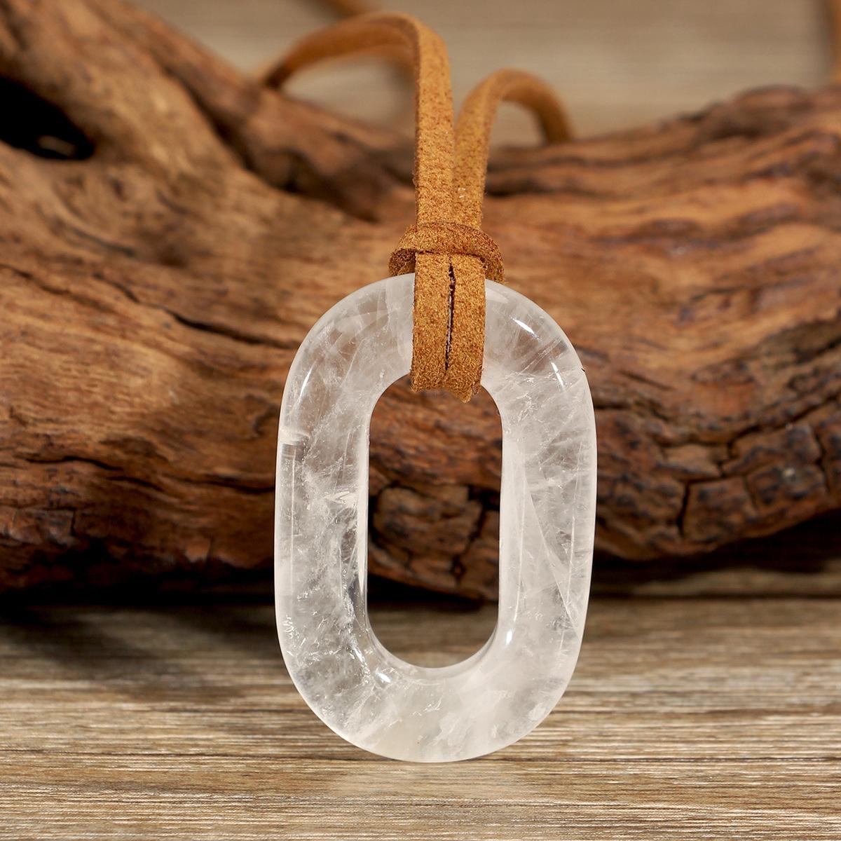 Bohemian style agate pendant leather string necklace, beach style long necklace