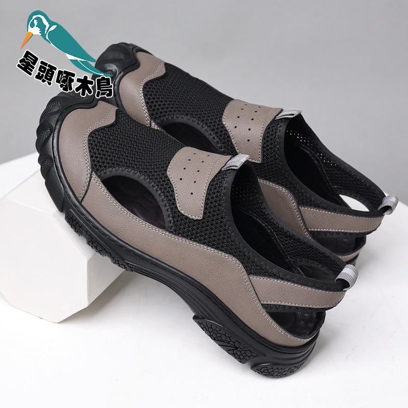 Online men's shoes summer casual shoes one pedal mesh breathable mesh fly-woven men's sandals