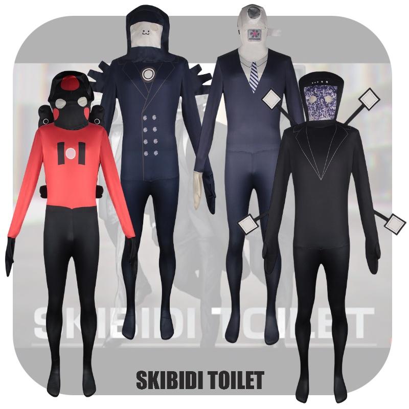 Tv Toilet Skibidi Man Cosplay Jumpsuit Tight Halloween Party Game Role Playing