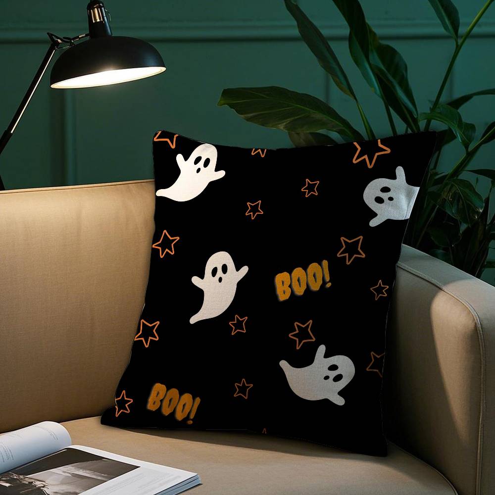 Kawaii Halloween Ghost Pillow Case Plush Fabric Soft Pillowcase Double Sided Print Sofa Cushion Cover Throw