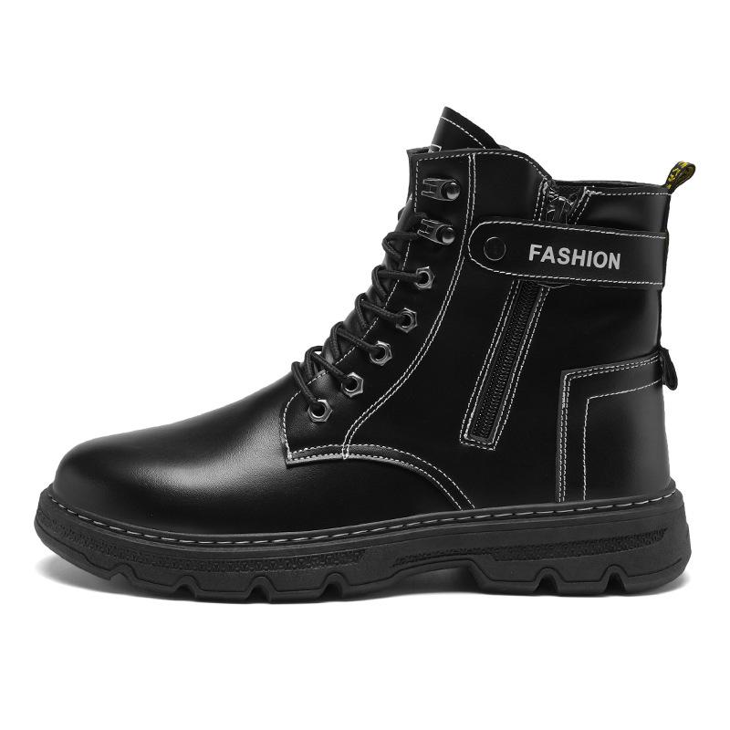 High-top Martin Boots Men's Shoes Autumn New Workwear Shoes Men's Trendy Versatile Black Leather Boots Casual Short Boots Trendy Shoes