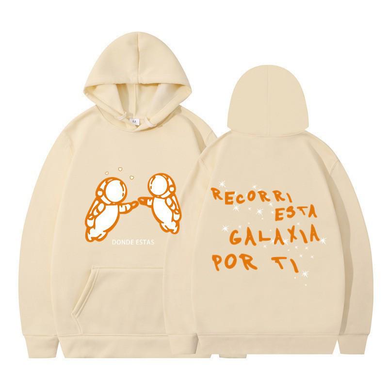 Men's Cross-Border Fashion Sweatshirt - Double Astronaut Print, Loose Fit, Casual Hoodie.