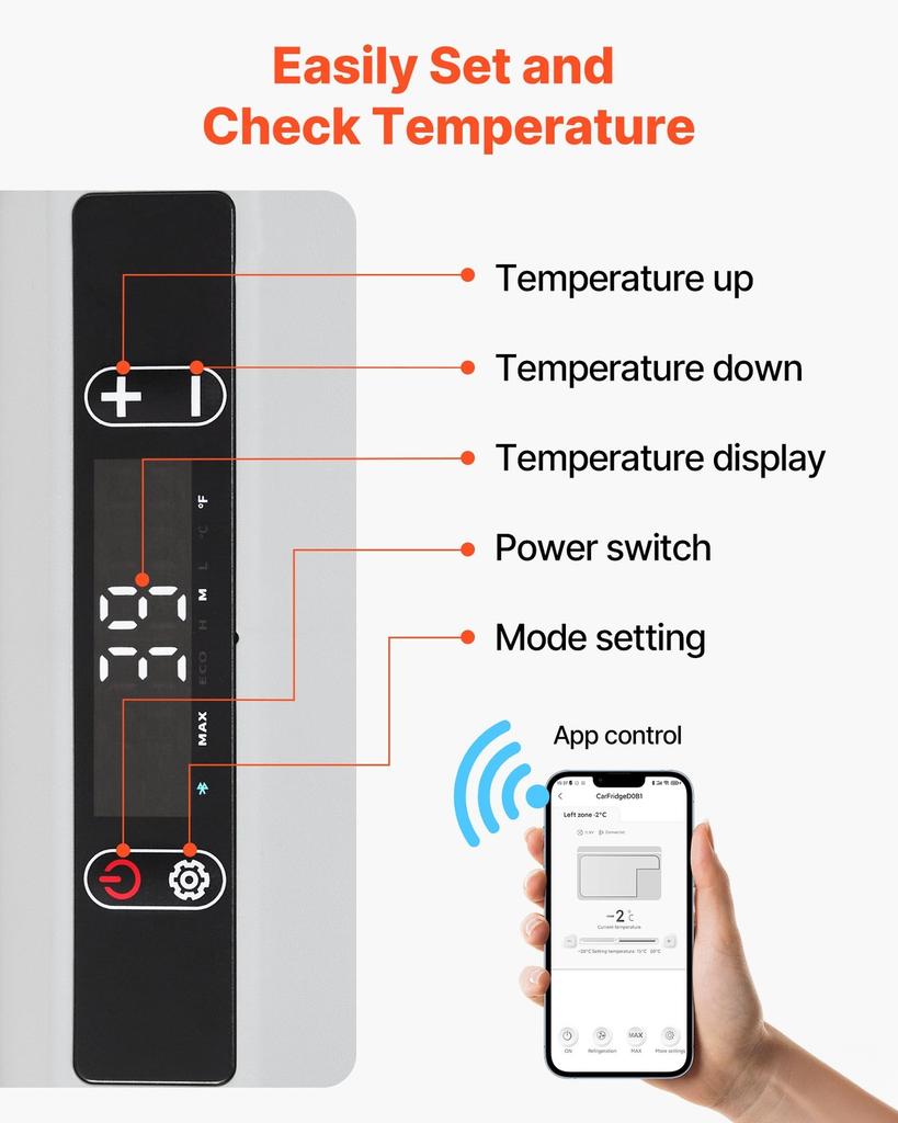 12 Volt Car Refrigerator, 40L Car Fridge, Portable Electric Cooler with -20 to 20 Adjustable Temperature, 12/24V DC and 100- 240V AC Compressor