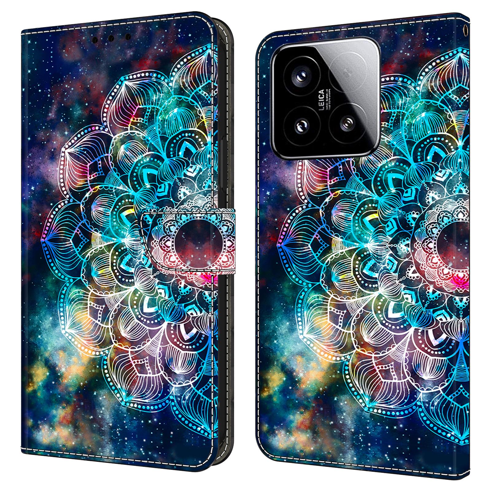 

For Xiaomi 15 Case with Card Slot Pattern Printed TPU+PU Leather Flip Phone Cover Gyro Flower