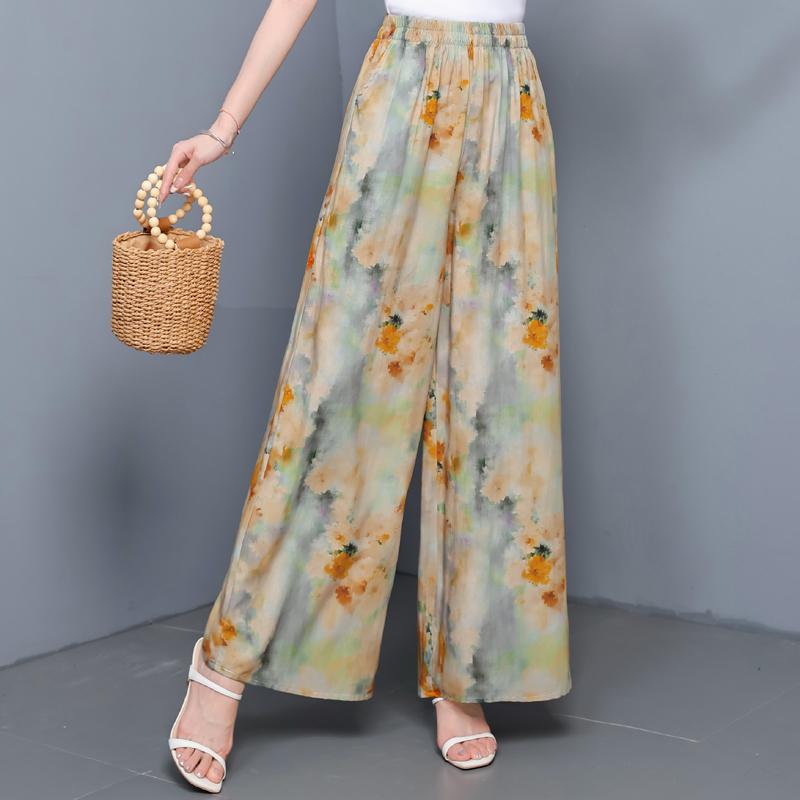 Summer Wide Leg Pants for Women High Waist Vintage Clothes Plus Size Loose Elastic Waist Casual Pants