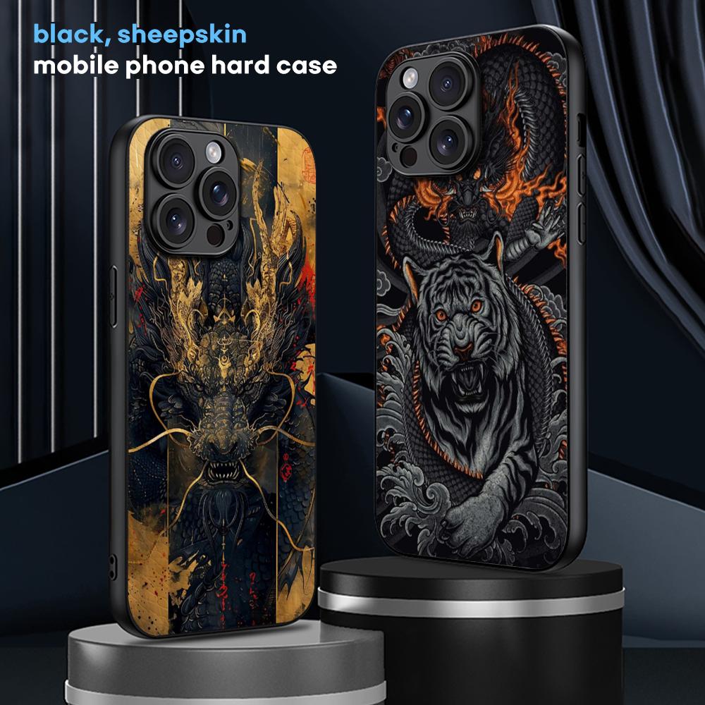 Chinese dragon fashion design Phone Case For iPhone 16 15 14 13 12 11 Plus Pro Max High-end Luxury Black hard case Sheepskin