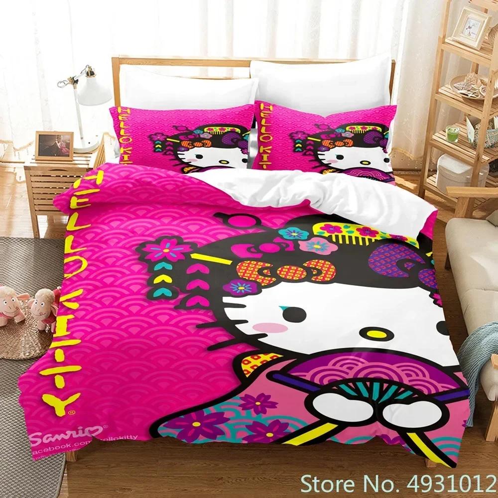 Carino set biancheria da letto Hello Kitty Angelo Federa Anime Giapponese Biancheria da letto Copripiumino Stampato 3D Copripiumino Regalo per Bambini Bambino