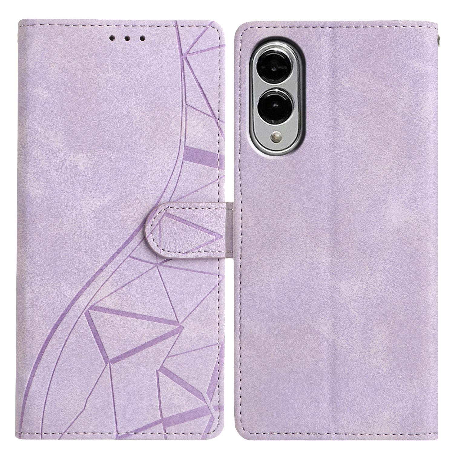 

For Samsung Galaxy S25 Edge Case Wallet Stand Imprinted Triangle Pattern Leather Phone Flip Cover Purple