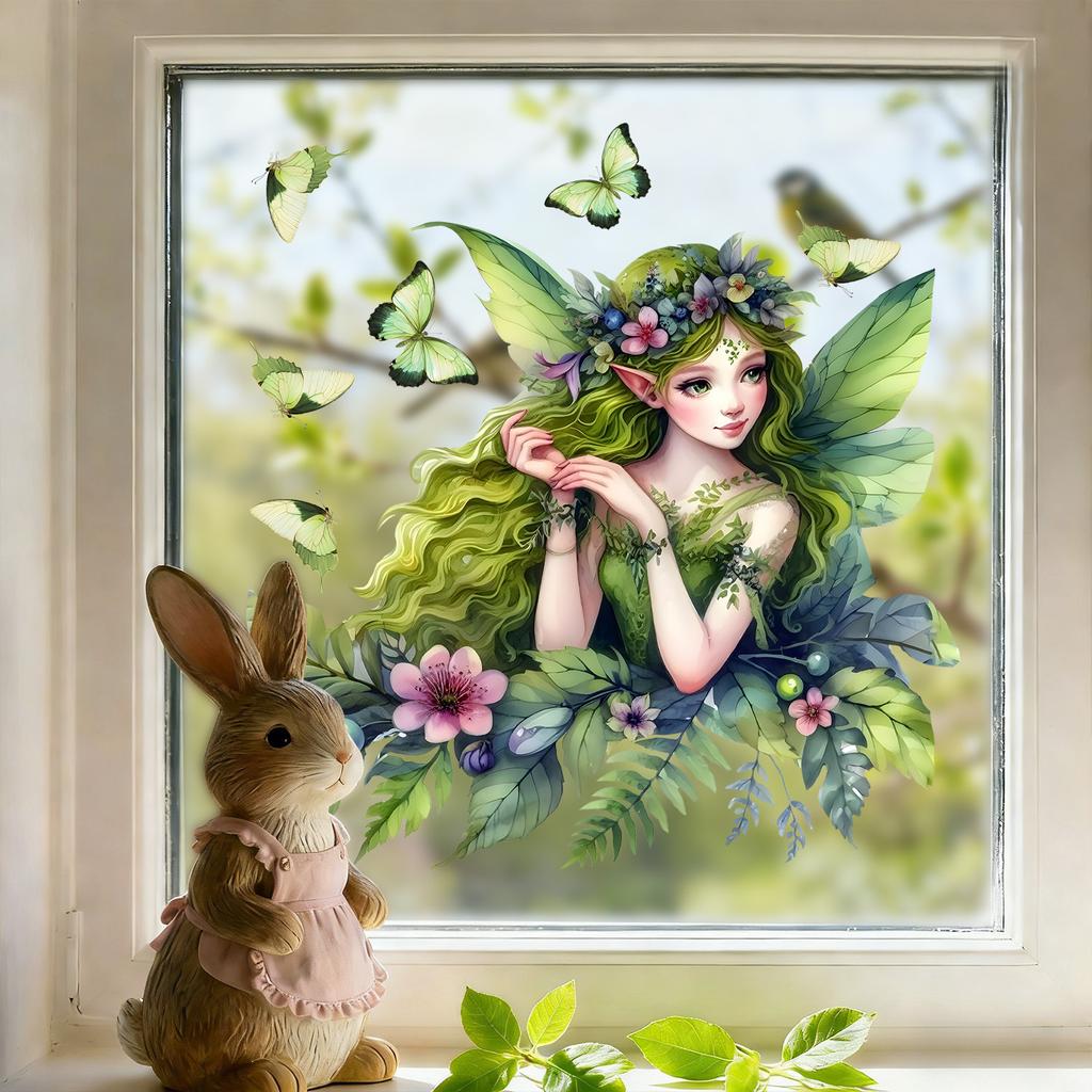 Green Elf Fairy Glass Stickers for Children's Room, Bedroom and Living Room