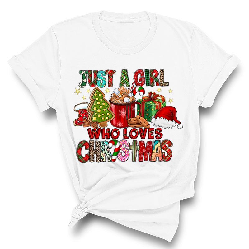 Christmas Printed Fashionable Women's T-shirt Christmas Trend Pure Cotton Casual Sportswear T-Shirts Women’s
