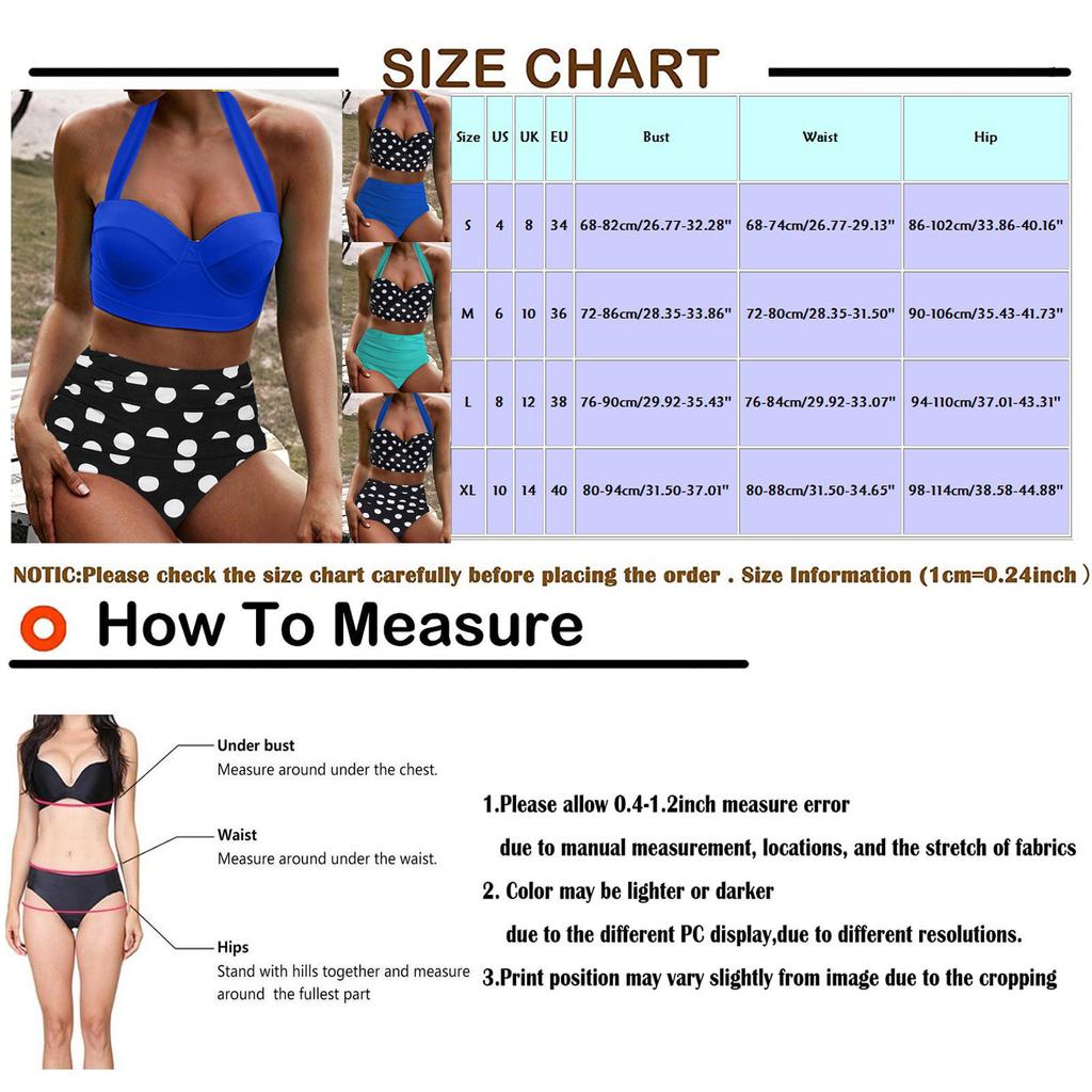 Women's Two Piece Swimsuit Halter Neck Top with High Waist Polka Dot Print Bottom Summer Beachwear Bathing Suit Set