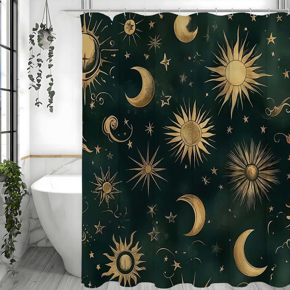 Sun Moon Star Shower Curtain, Bathroom Decorative Shower Curtain, Waterproof Shower Curtain with Hooks