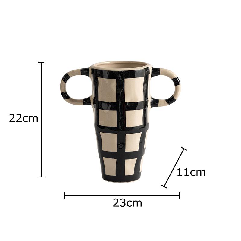 Black and White Pattern Ceramic Vase Abstract Artwork Flower Pots Table Decoration Flower Arrangement Vases Room Aesthetic Decor
