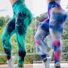 Fitness Leggings Tie Dye Print Tummy Control Women Gym Pants High Waist Ruched Elastic Yoga Activewear Sport