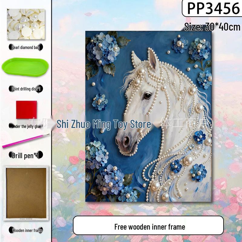 Handmade 3D Pearl Cross-Stitch Castle with Starry Sky Stickers and Indoor Decorative Frame