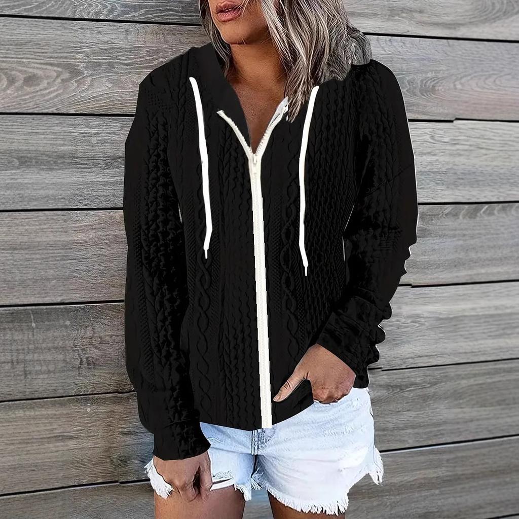 Oversize S-5XL Donna Autunno Inverno Cappotti Casual Manica Lunga Jacquard Tessuto Con Cappuccio Top Moda Cerniera Solido Felpe Donna